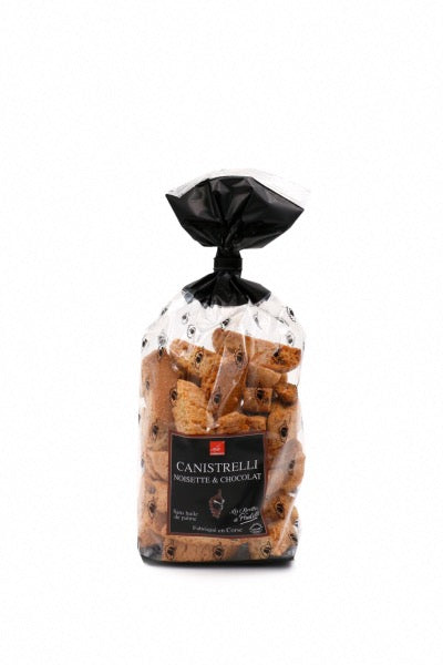 Biscuits corses croustillants aux éclats de noisettes et pépites de chocolat, parfaits pour le thé ou le café.