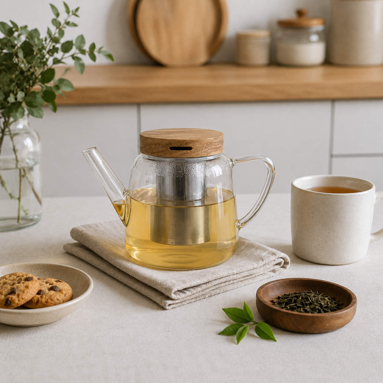 Théière en verre avec infuseur inox et couvercle bois GUSTAVE 680ml