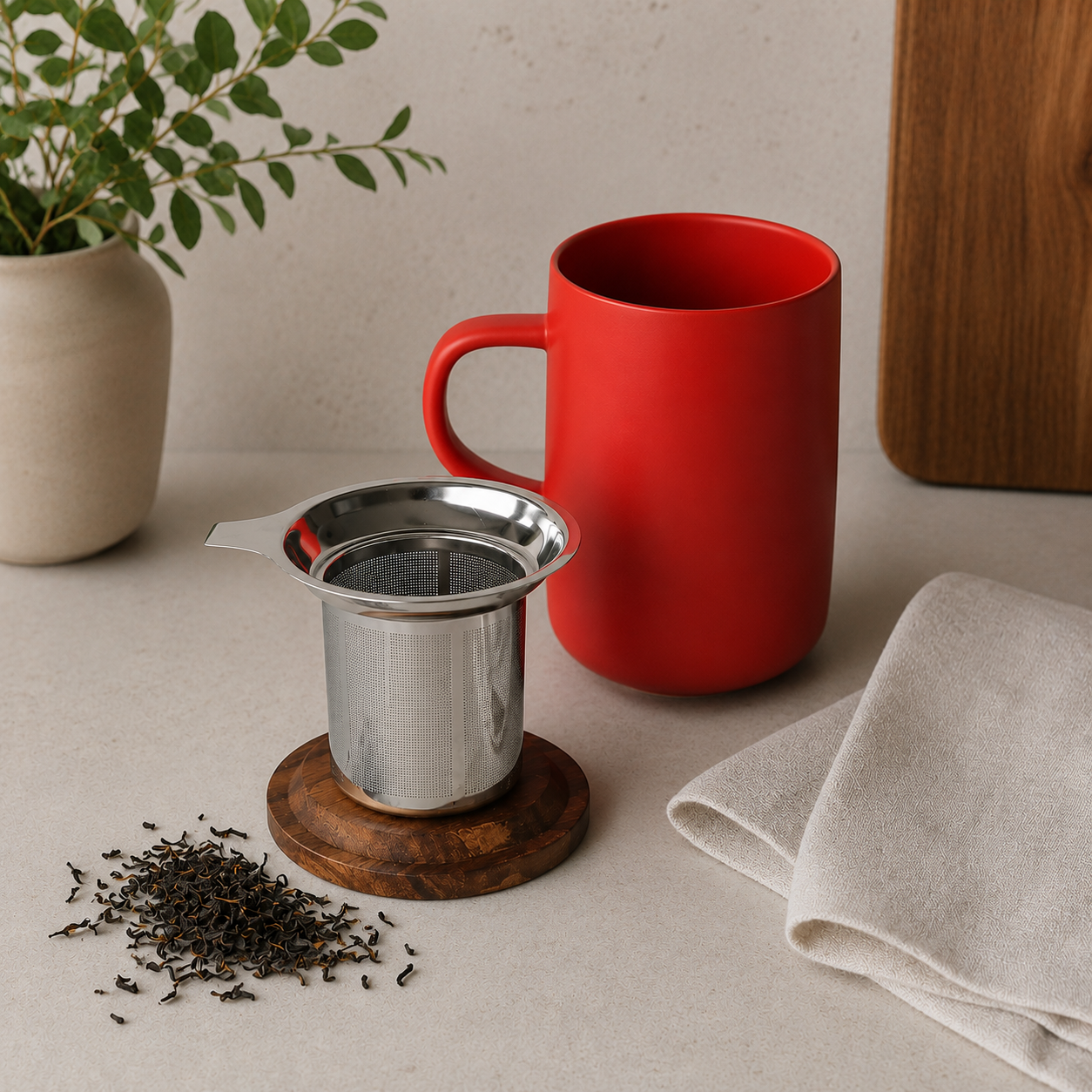 Set filtre en inox et couvercle en acacia - compatible avec tous vos mugs et tasses
