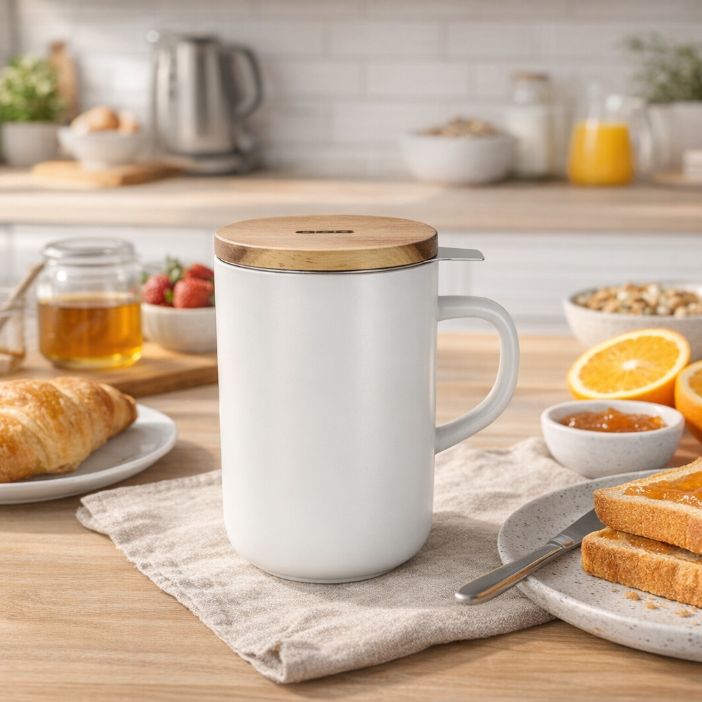 Tisanière en grès blanc avec filtre 