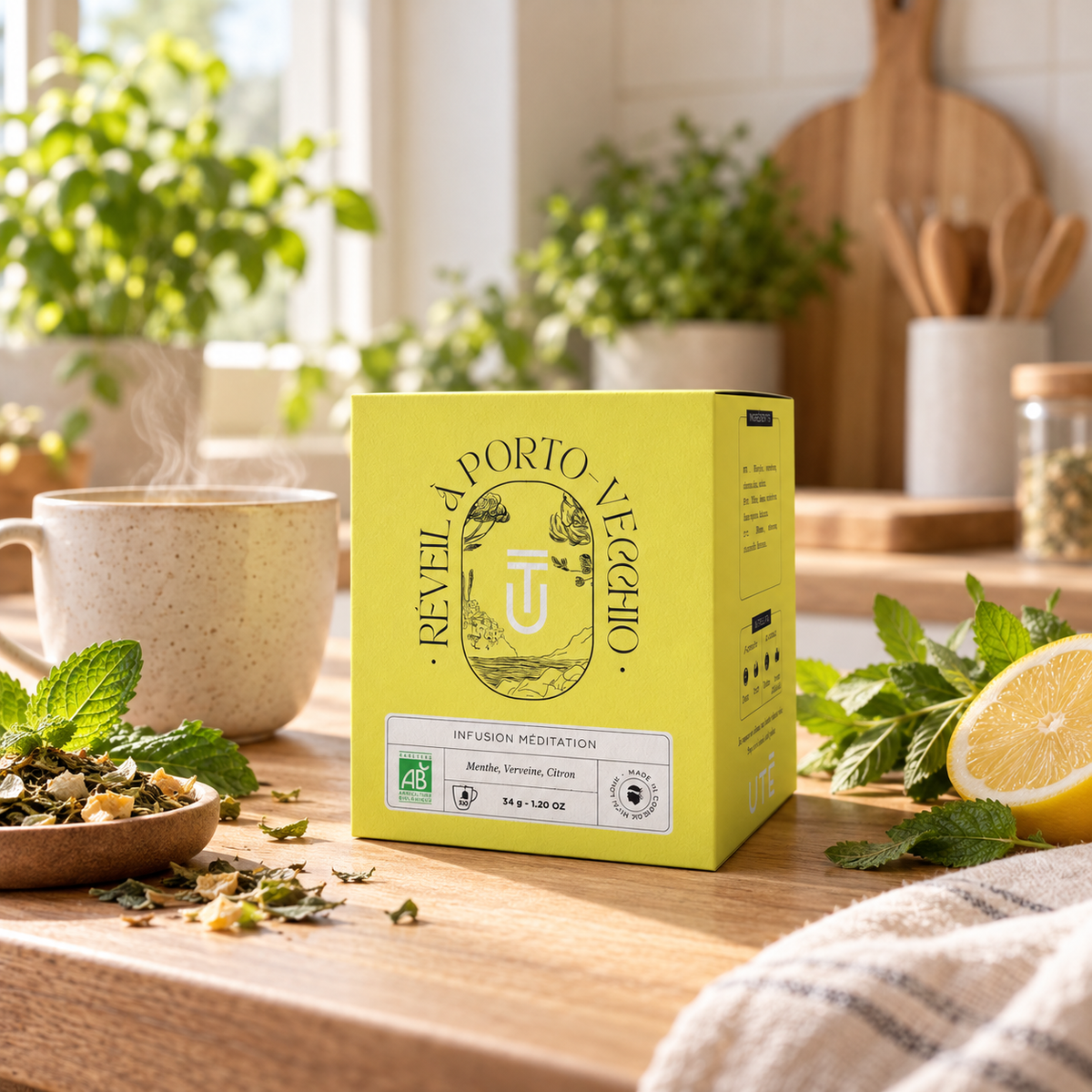 Réveil à Porto-Vecchio – Infusion Bio Méditation Citron, Verveine & Menthe
