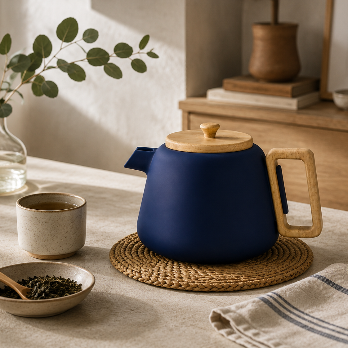 Théière bleu situation