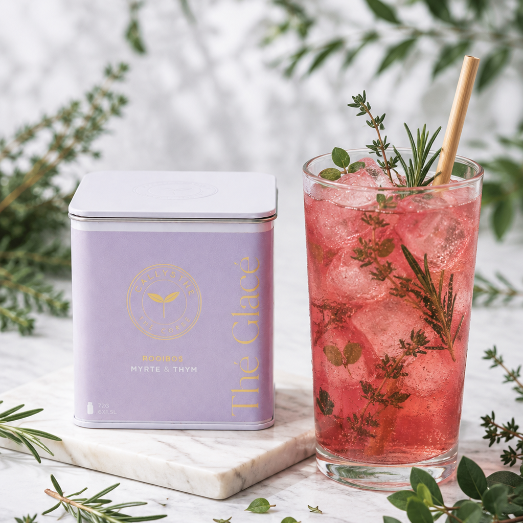 thé glacé myrte avec verre de thé glacé