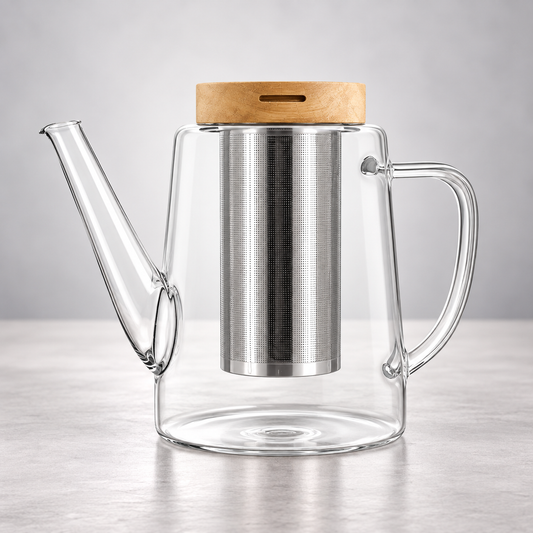 Théière en verre borosilicate et couvercle en bois 1,2L