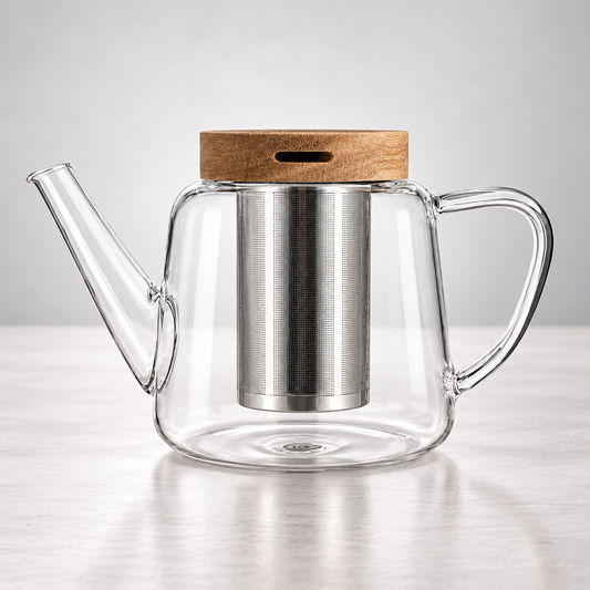 Théière en verre avec infuseur inox et couvercle bois GUSTAVE 680ml