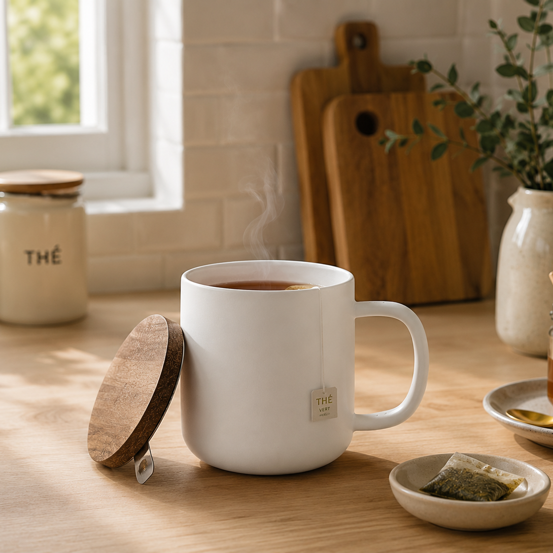 Tisaniere mug Juliet en gres blanc 300ml Ogo avec du thé 